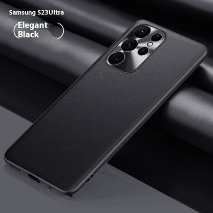 Leather Phone Case with Metal Lens Ring and Pattern for Samsung - leather phone case metal lens ring pattern
