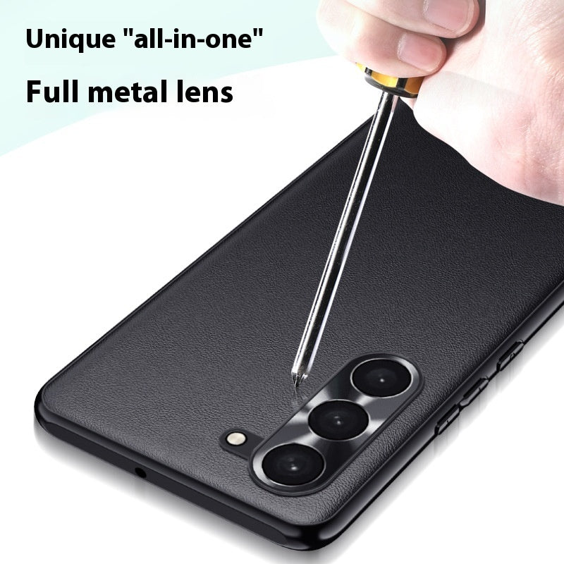 Leather Phone Case with Metal Lens Ring and Pattern for Samsung - leather phone case metal lens ring pattern