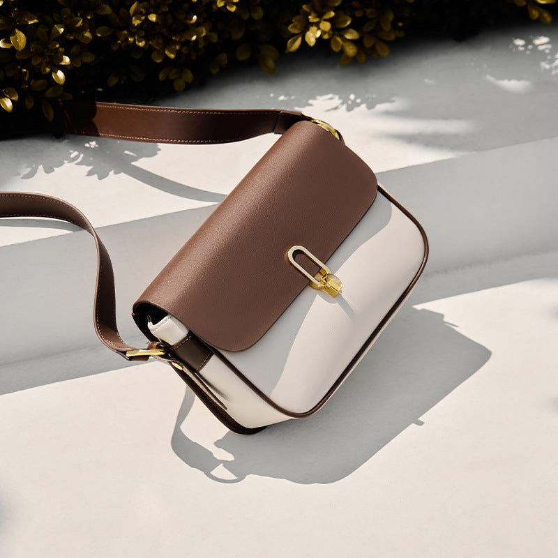 Leather Shoulder Bag Crossbody with Sandwich Pocket Details - Teleplus crossbody leather shoulder bag