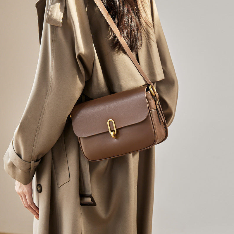 Leather Shoulder Bag Crossbody with Sandwich Pocket Details - Teleplus crossbody leather shoulder bag