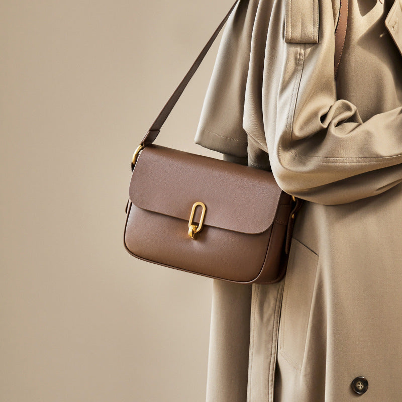 Leather Shoulder Bag Crossbody with Sandwich Pocket Details - Teleplus crossbody leather shoulder bag