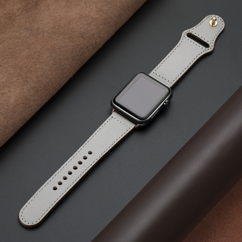 Leather Silicone Button Screw Strap - Leather Silicone Button Strap for Apple Watch Series