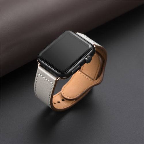 Leather Silicone Button Screw Strap - Leather Silicone Button Strap for Apple Watch Series