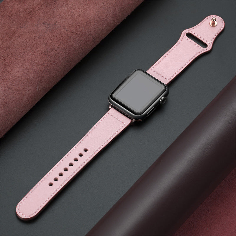 Leather Silicone Button Screw Strap - Leather Silicone Button Strap for Apple Watch Series