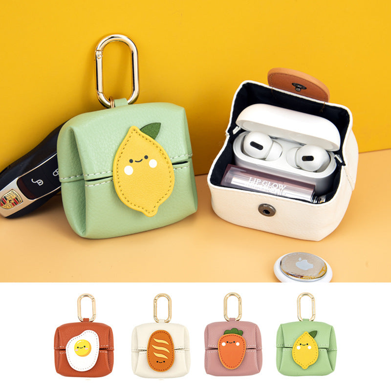 Leather Storage Bag for Food and Sandwiches with Lemon Egg Carrot Design - Teleplus