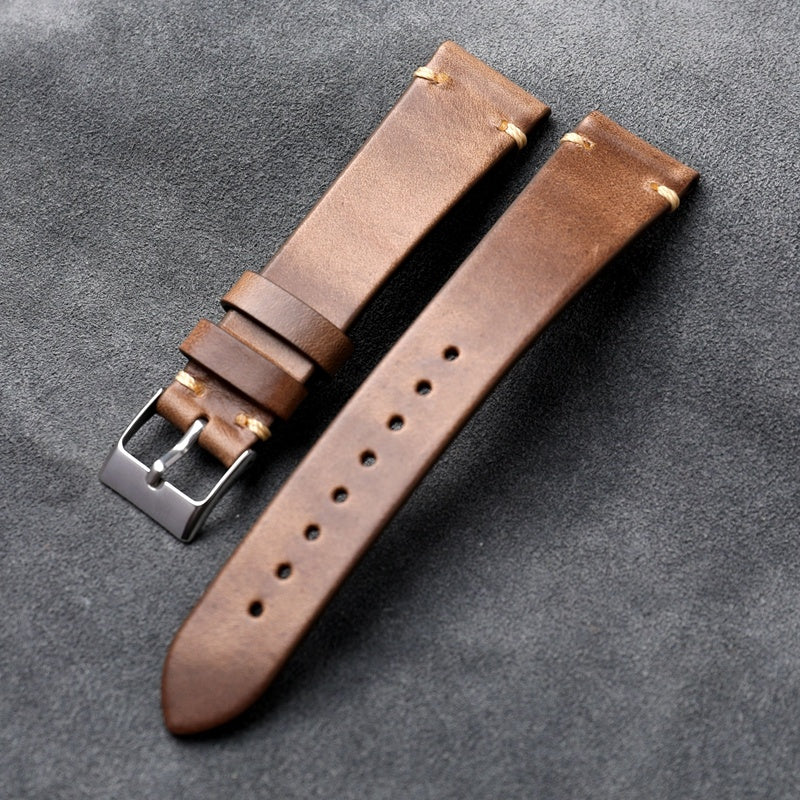 Leather strap 22mm in original brown color for watch bands - Strap 22MM Retro Ultra-thin Original Color leather