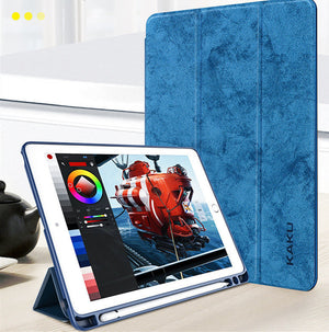 Leather Tablet Case with Pen Slot for iPad Models Non-Apple Compatible - With Stylish Scribbles leather tablet case pen