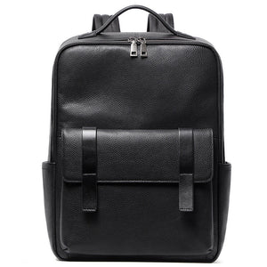 Leather Travel Backpack Cowhide Black Litchi Grain Ergonomic Weave Design
