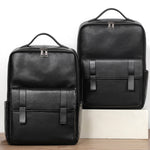 Leather Travel Backpack Cowhide Black Litchi Grain Ergonomic Weave Design