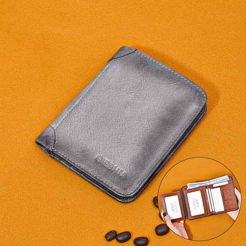 Leather Trifold Wallet RFID Blocking Cowhide Slim Bifold for Men - leather trifold