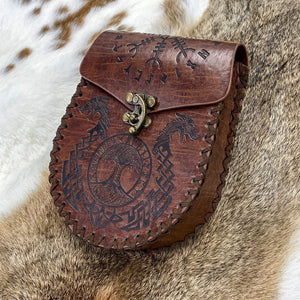 Leather Waist Purse with Alloy Buckle and Double Dragon or Wolf Design - Fashionably Funky for Cosplay Fun leather