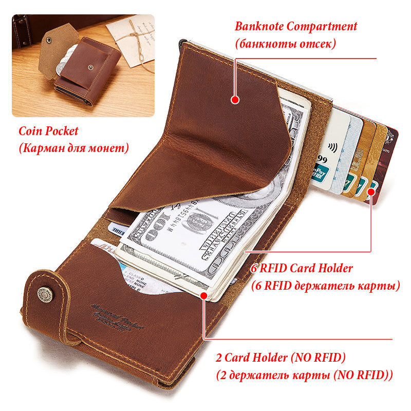 Leather Wallet for Men and Women in Neutral Colors USD CHF Chf - Pop-up RFID Holder Cards That Steal Back! united