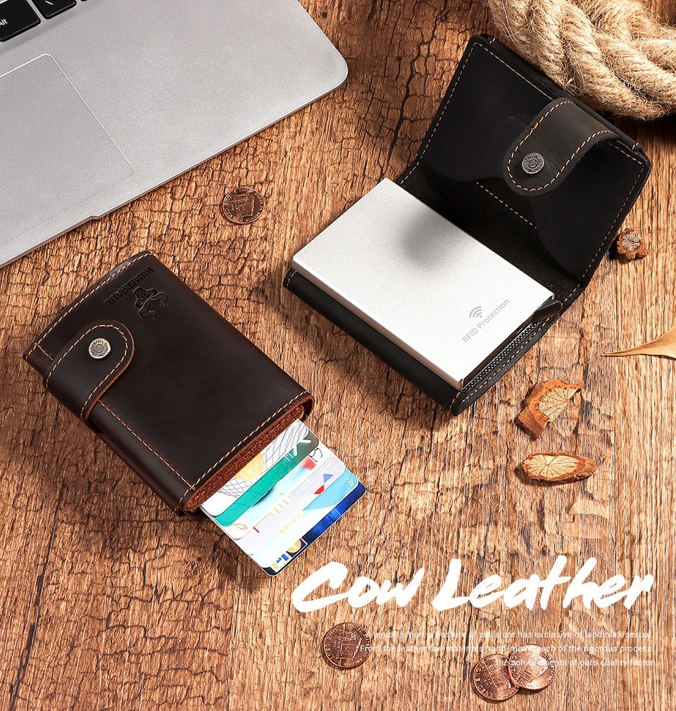 Leather Wallet for Men and Women in Neutral Colors USD CHF Chf - Pop-up RFID Holder Cards That Steal Back! united
