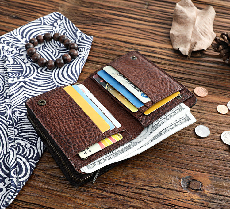 Leather Wallet for Men with Zipper Buckle and Retro Style in the United States - Cowhide That’s Short on Size Big