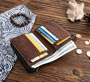 Leather Wallet for Men with Zipper Buckle and Retro Style in the United States - Cowhide That’s Short on Size Big