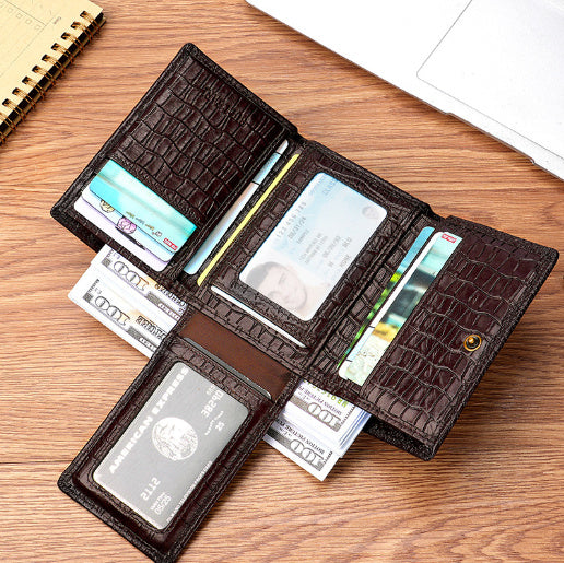 Leather Wallet with Polyester Lining in Dark Brown Black or Khaki - dark brown genuine leather wallet