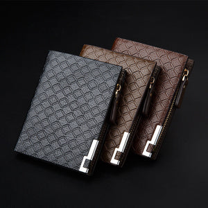 Leather Wallet with Zipper Small Bag for United States and CHF Currency - Wallet: Stylish Brown Companion Students