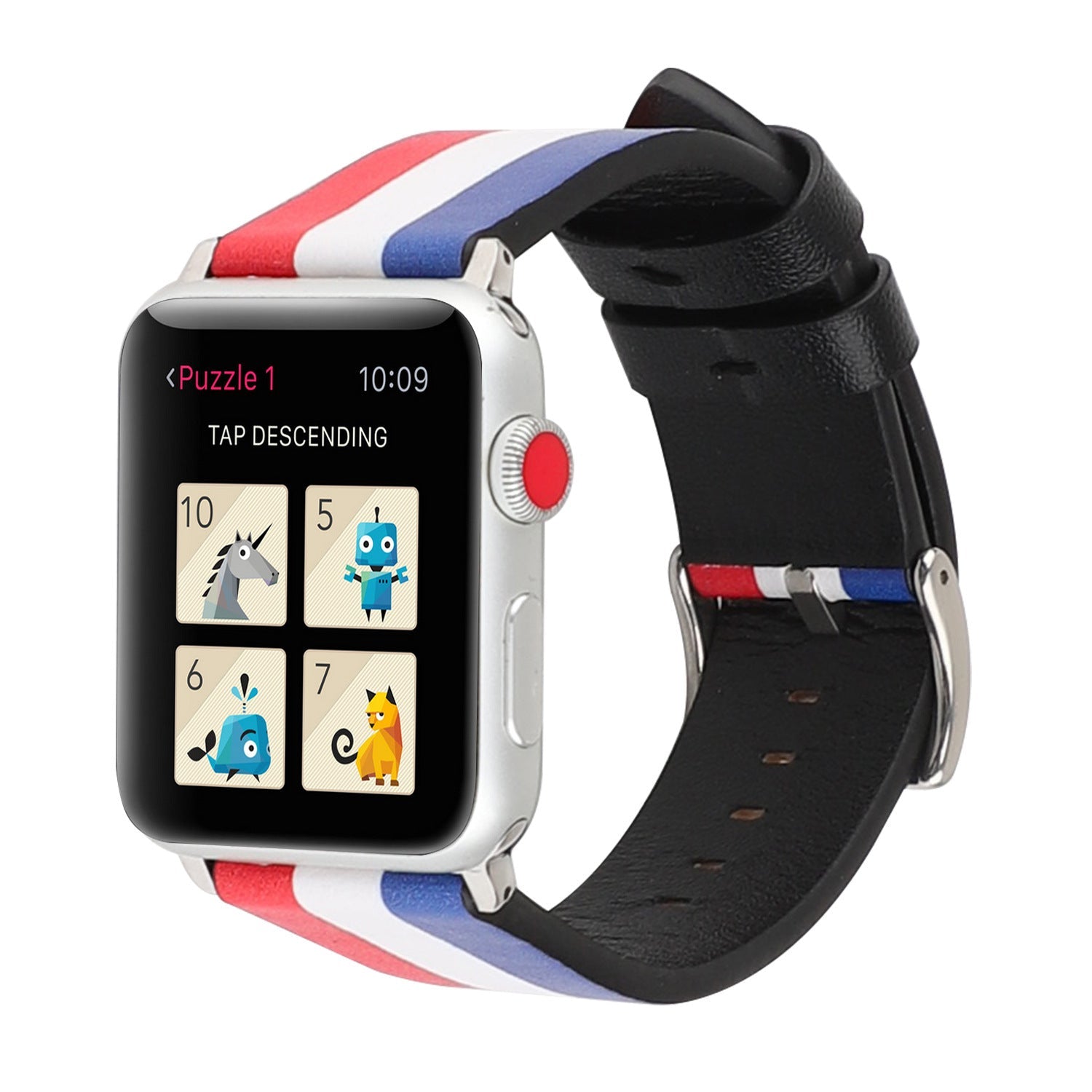 Leather Watch Strap With Flag Pattern - Leather Watch Strap With Flag Pattern for Style