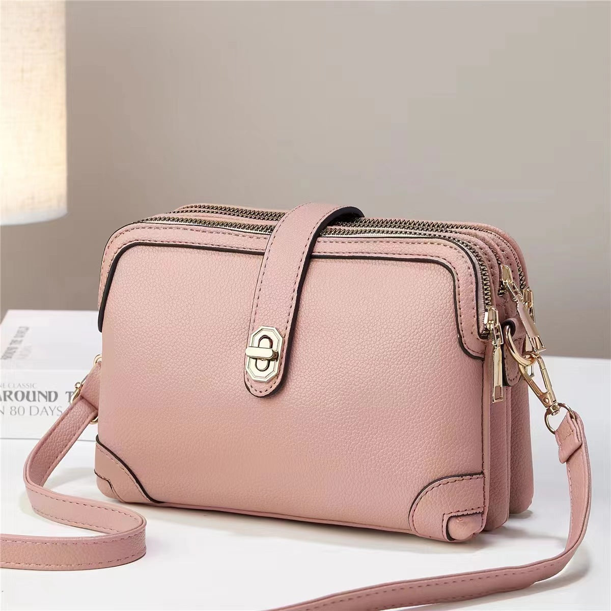 Leather Western Style Horizontal Square Bag with lychee Pattern Simple Design - Teleplus Lychee pattern simple soft