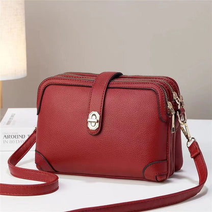 Leather Western Style Horizontal Square Bag with lychee Pattern Simple Design - Teleplus Lychee pattern simple soft