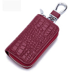 Leather Zipper Car Key Case with Geometric Pattern Embossing - Chic for Style on Wheels leather zipper car key case