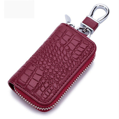 Leather Zipper Car Key Case with Geometric Pattern Embossing - Chic for Style on Wheels leather zipper car key case