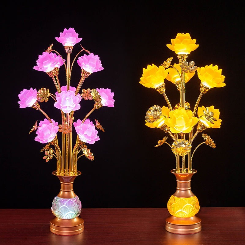 LED Lotus Lantern with Colored Glaze for Buddhist Hall and Floral Decor - Teleplus buddhist hall colored glaze led