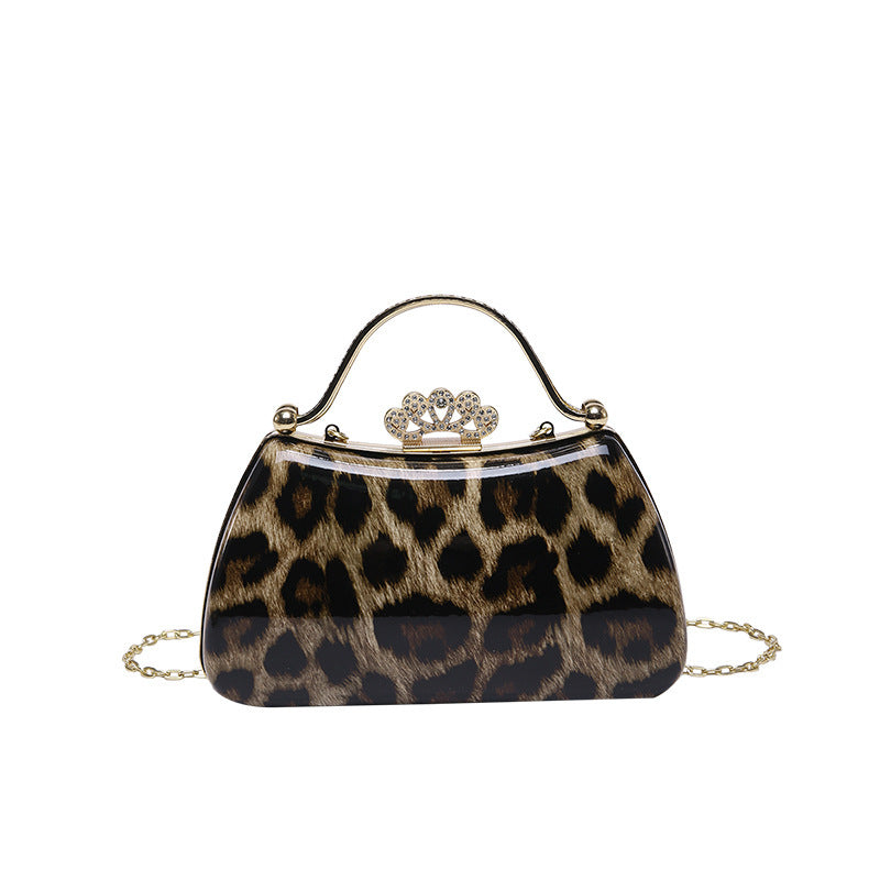 Leopard Print Fashion Retro Crossbody Bag in Black Yellow Brown PU Material - leopard print fashion retro crossbody bag