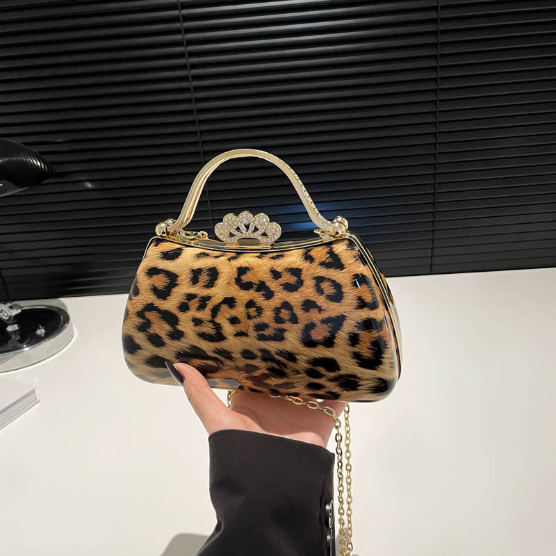 Leopard Print Fashion Retro Crossbody Bag in Black Yellow Brown PU Material - leopard print fashion retro crossbody bag