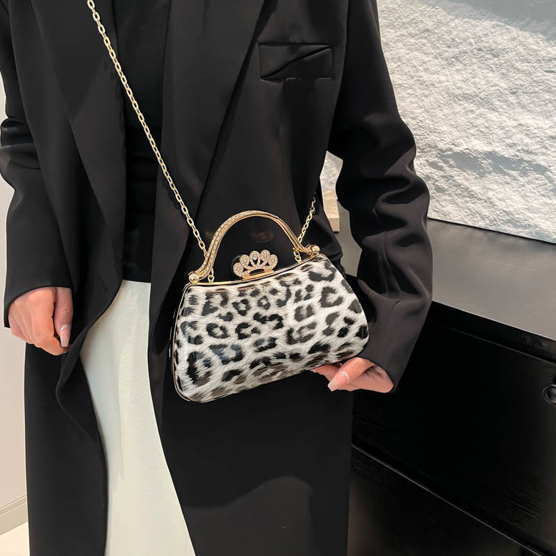 Leopard Print Fashion Retro Crossbody Bag in Black Yellow Brown PU Material - leopard print fashion retro crossbody bag