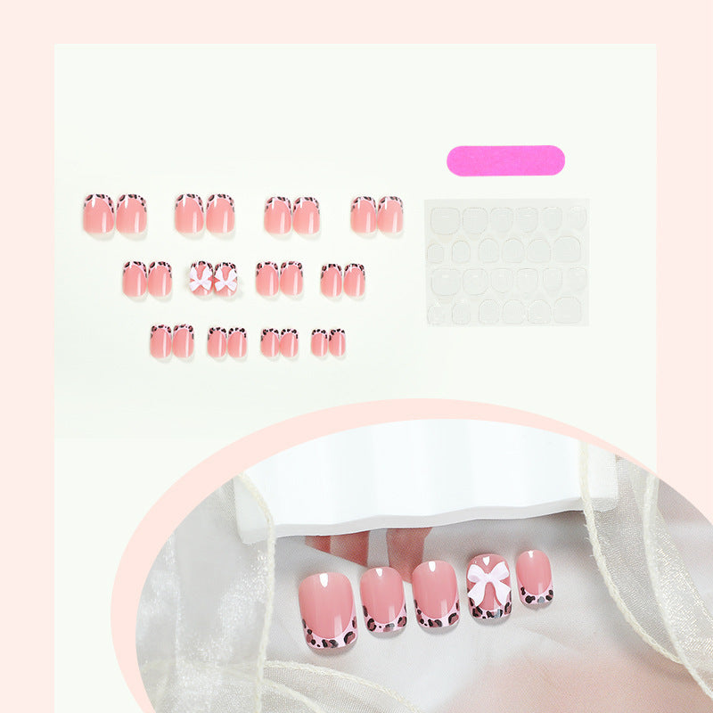 Leopard Print Nail Stickers with Bow for Short Wear Nails - short wear nail sticker bow