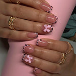 Leopard Print Nail Stickers with Bow for Short Wear Nails - short wear nail sticker bow