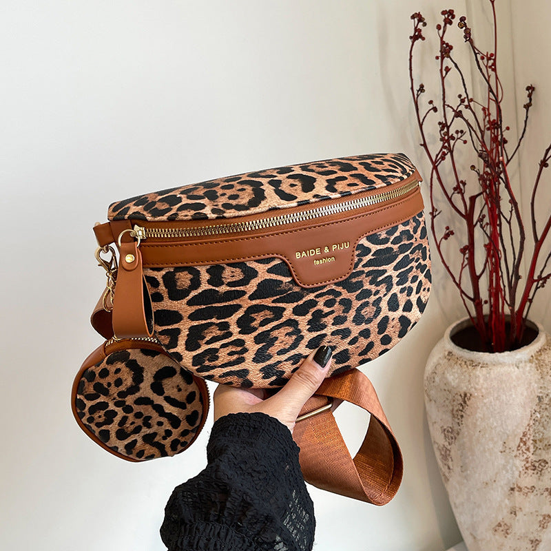Leopard Print Shoulder Bag with Polyester Lining and Street Trend Design - Teleplus leopard print shoulder bag printed