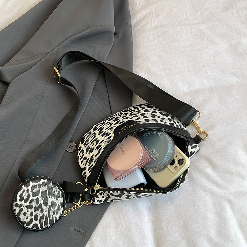 Leopard Print Shoulder Bag with Polyester Lining and Street Trend Design - Teleplus leopard print shoulder bag printed