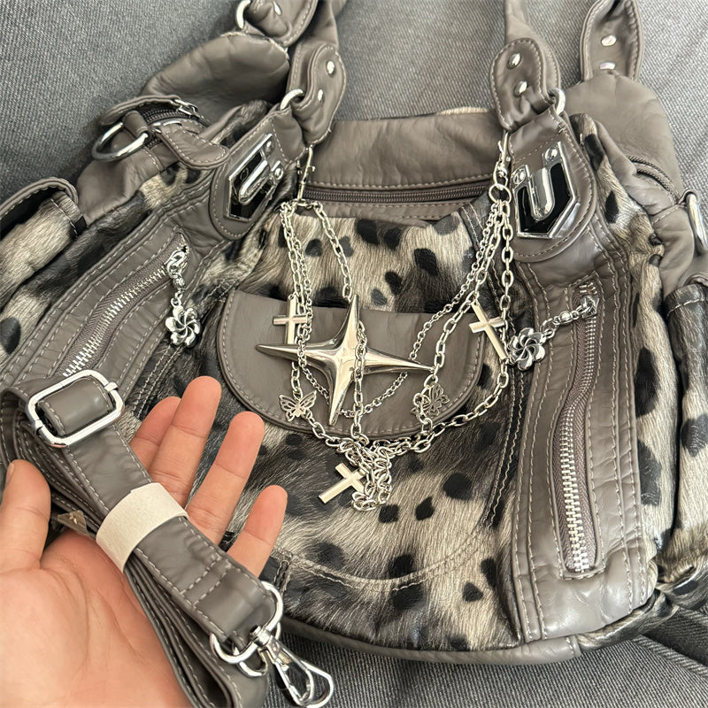 Leopard Print Shoulder Crossbody Bag Retro Style for Subculture Enthusiasts - Teleplus leopard print subculture retro