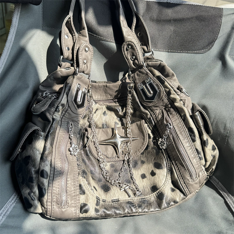 Leopard Print Shoulder Crossbody Bag Retro Style for Subculture Enthusiasts - Teleplus leopard print subculture retro