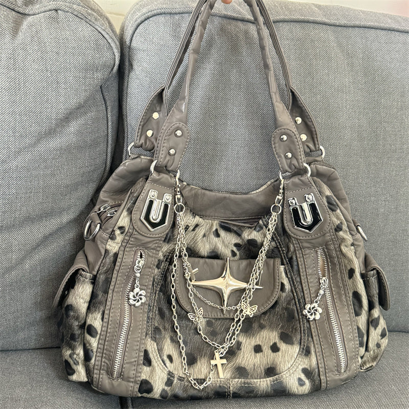 Leopard Print Shoulder Crossbody Bag Retro Style for Subculture Enthusiasts - Teleplus leopard print subculture retro