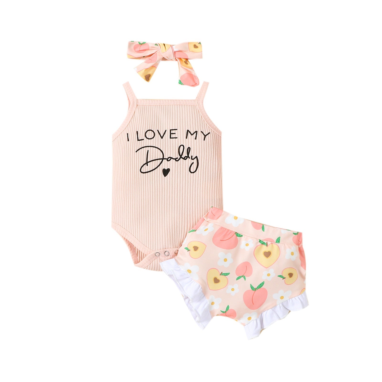 Letter Romper Full Printed Shorts Headscarf Three-piece Set - Cute Baby Fashion in a Lettered Three-Piece Set