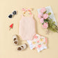 Letter Romper Full Printed Shorts Headscarf Three-piece Set - Cute Baby Fashion in a Lettered Three-Piece Set