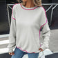 Light Gray Womens Pullover Sweater Long Sleeve Knit Top Polyester Asian Sizes - Teleplus