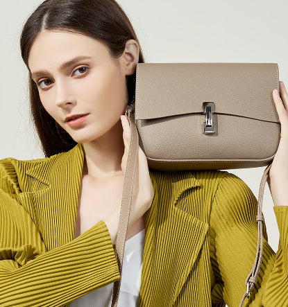 Light Luxury Leather Oval Bag with Zipper and Mobile Phone Pocket - Teleplus Messenger light luxury leather shoulder