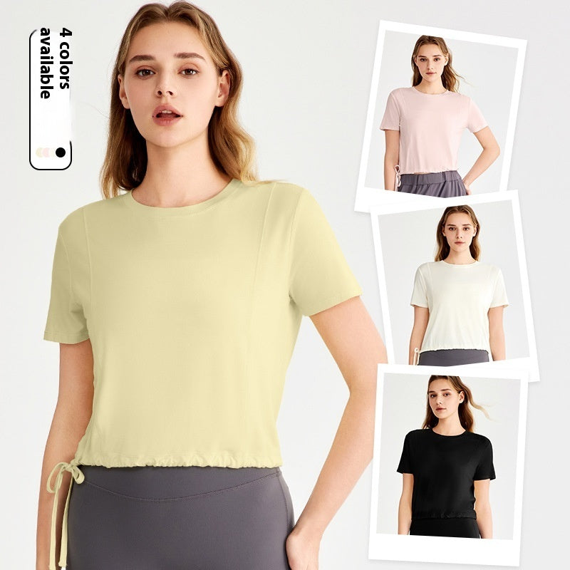 Light Pink and Black Rayon Workout T-Shirt for Yoga Fitness - Teleplus