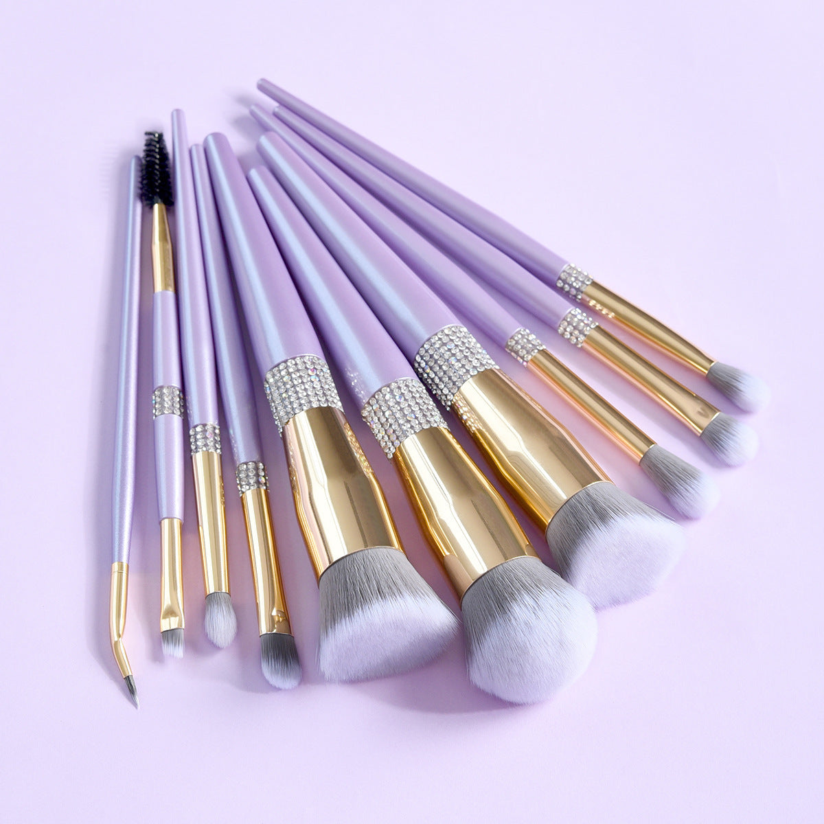 Lilac Purple Makeup Brush Set with 10 Artificial Fiber Brushes - Teleplus lilac purple makeup brush set