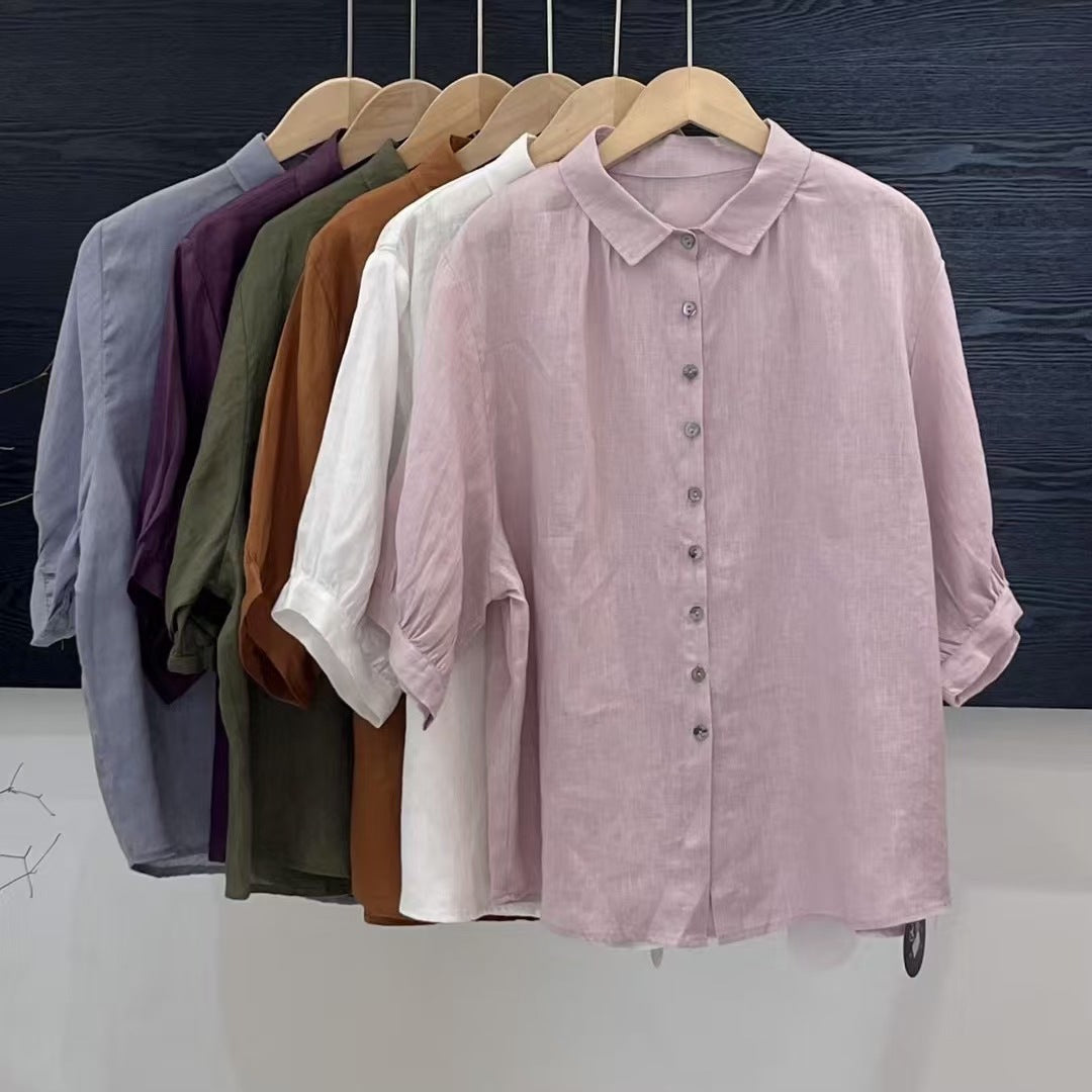 Linnen stof korte mouw top in meerdere kleuren voor vrouwen gratis maat