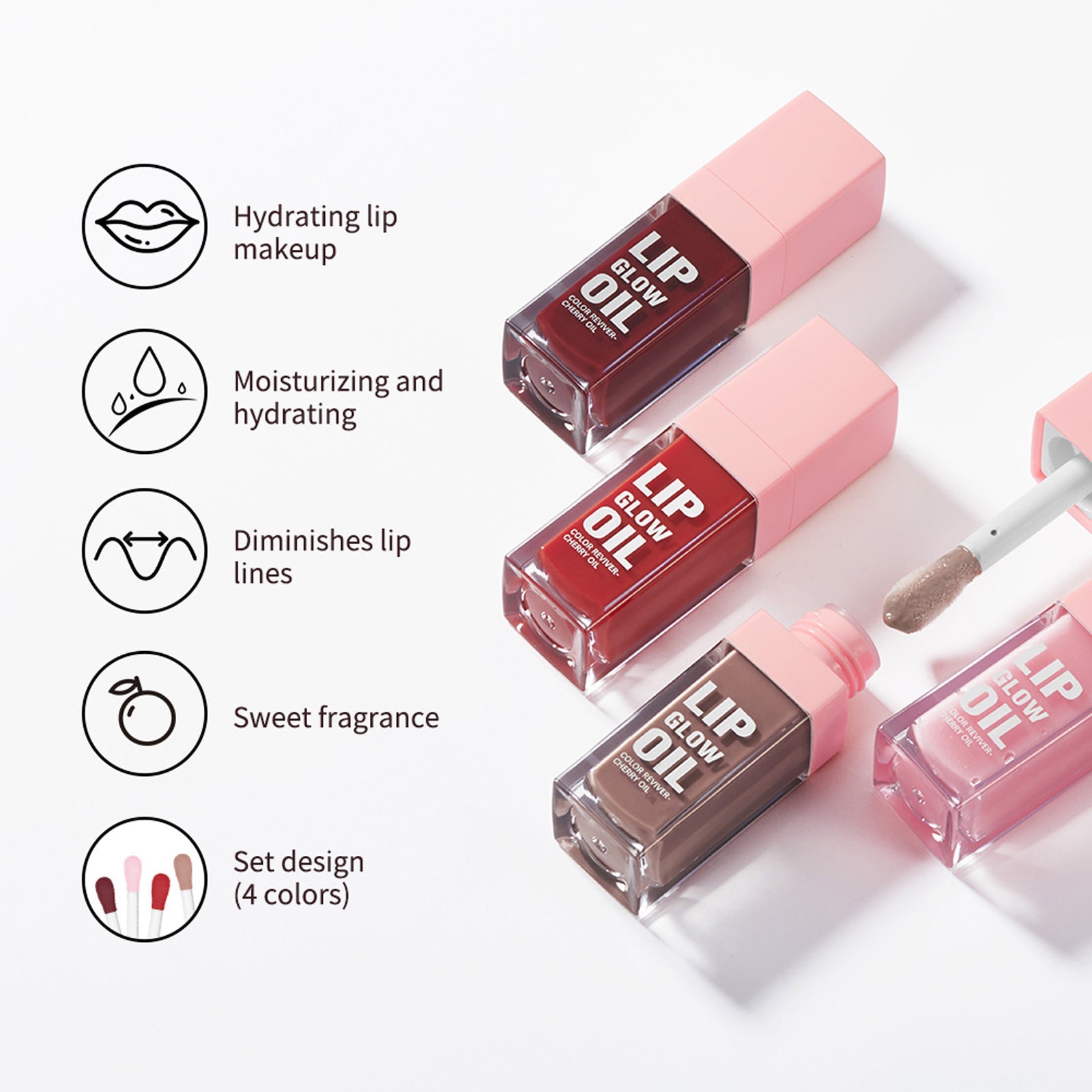 Lip Oil Suit Nourishing Moisturizing Set with 4 Colors - Teleplus lip oil suit nourishing moisturizing