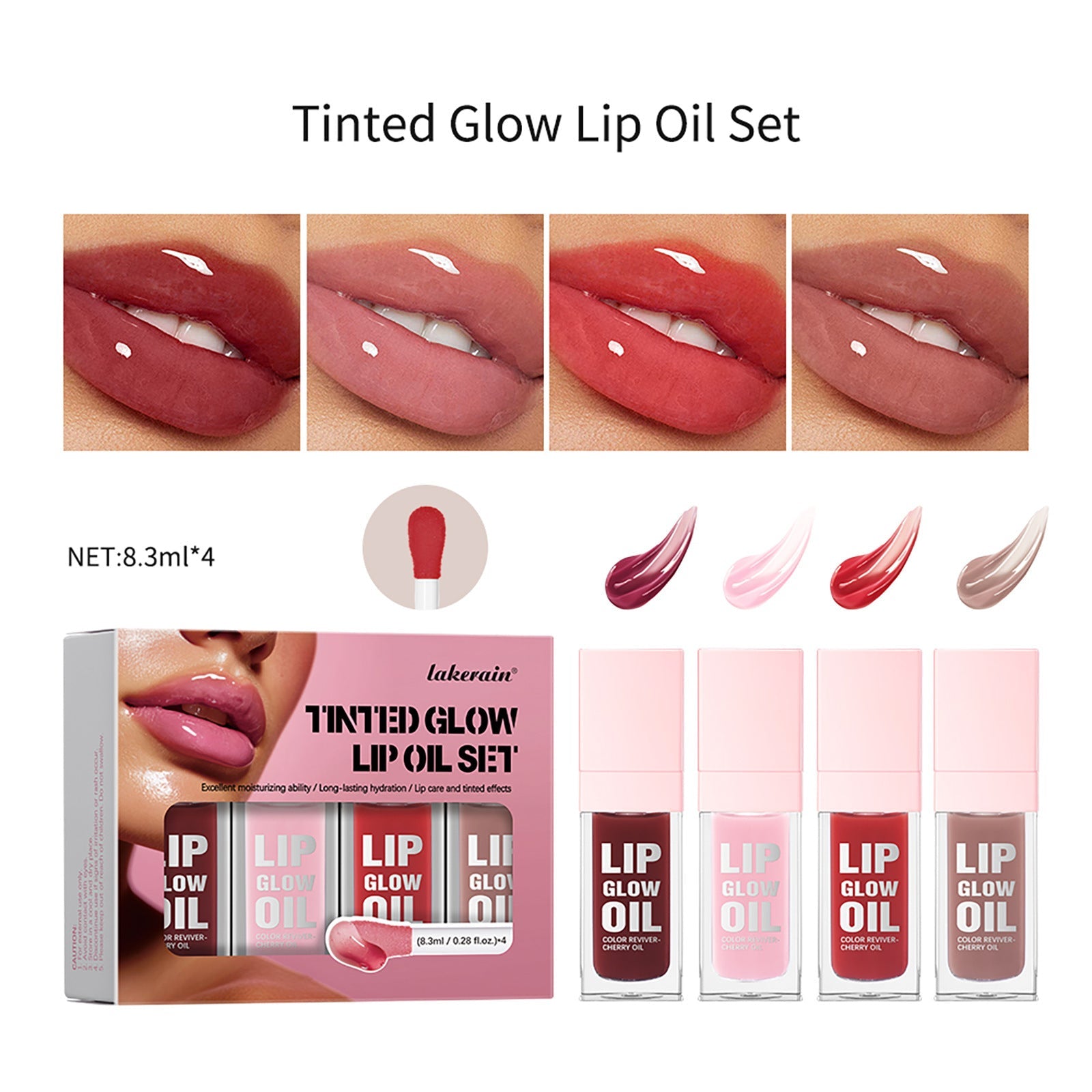 Lip Oil Suit Nourishing Moisturizing Set with 4 Colors - Teleplus lip oil suit nourishing moisturizing