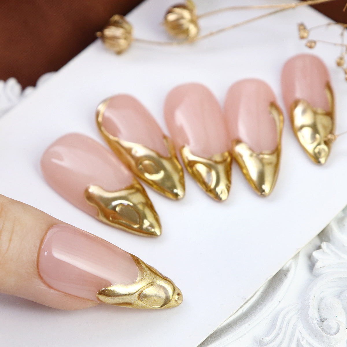Liquid Metal Apricot Nail Stickers for French and European Style Nails - liquid metal apricot nail painted stickers