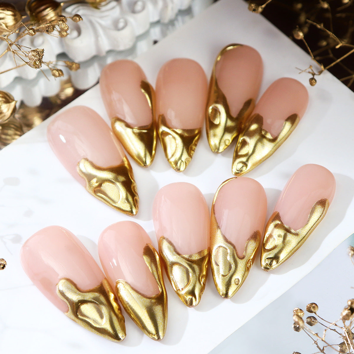 Liquid Metal Apricot Nail Stickers for French and European Style Nails - liquid metal apricot nail painted stickers