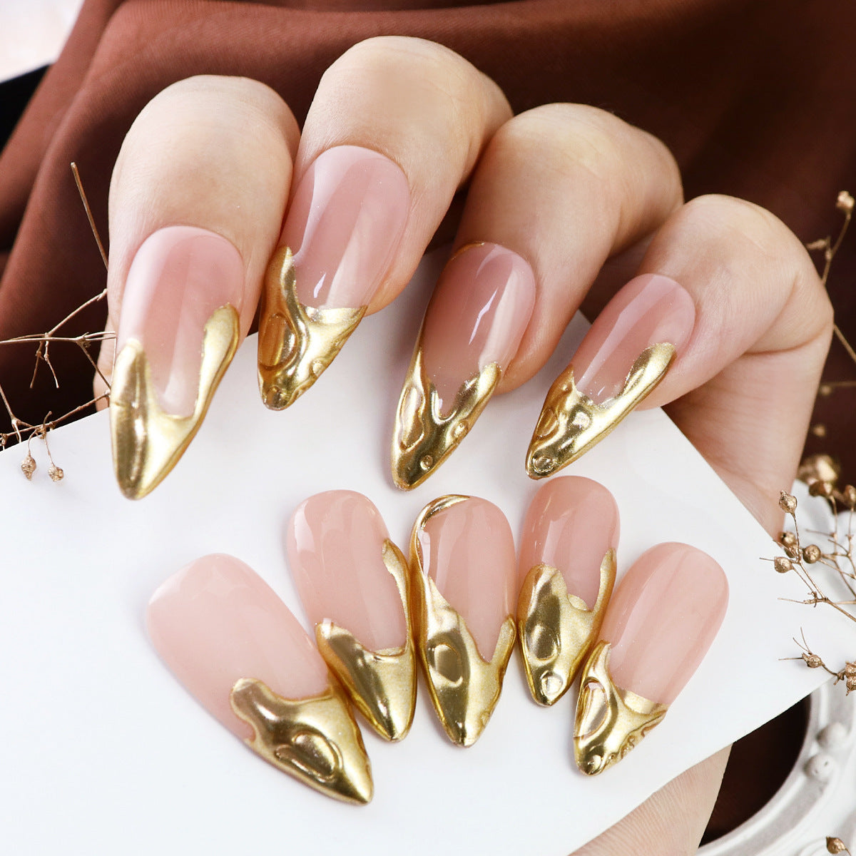 Liquid Metal Apricot Nail Stickers for French and European Style Nails - liquid metal apricot nail painted stickers