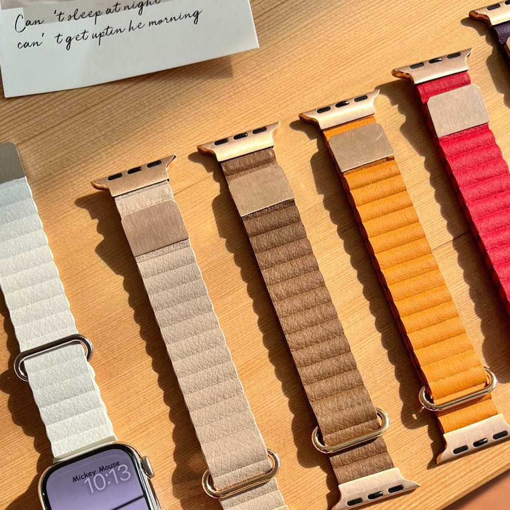 Litchi Grain Leather Watch Strap Compatible with Apple 38mm to 45mm - Magnetic Closure litchi grain leather